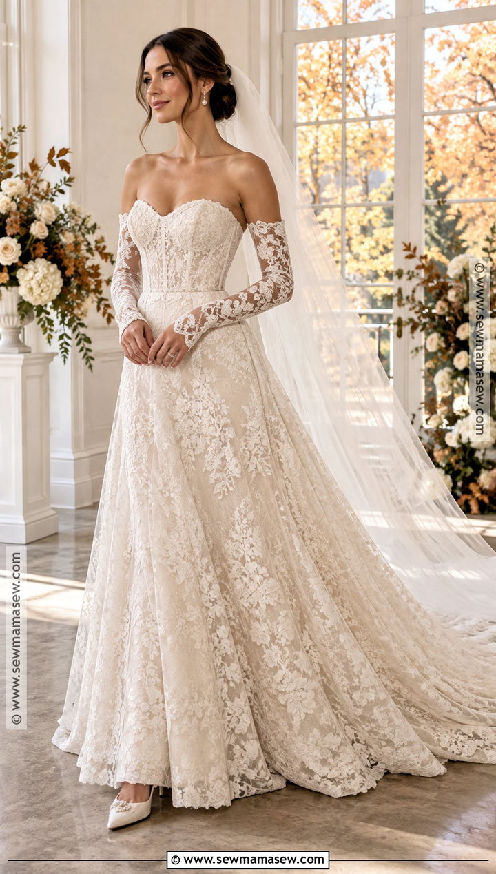 Lace Wedding Dress With Detachable Sleeves - 15 fall lace wedding dress ideas