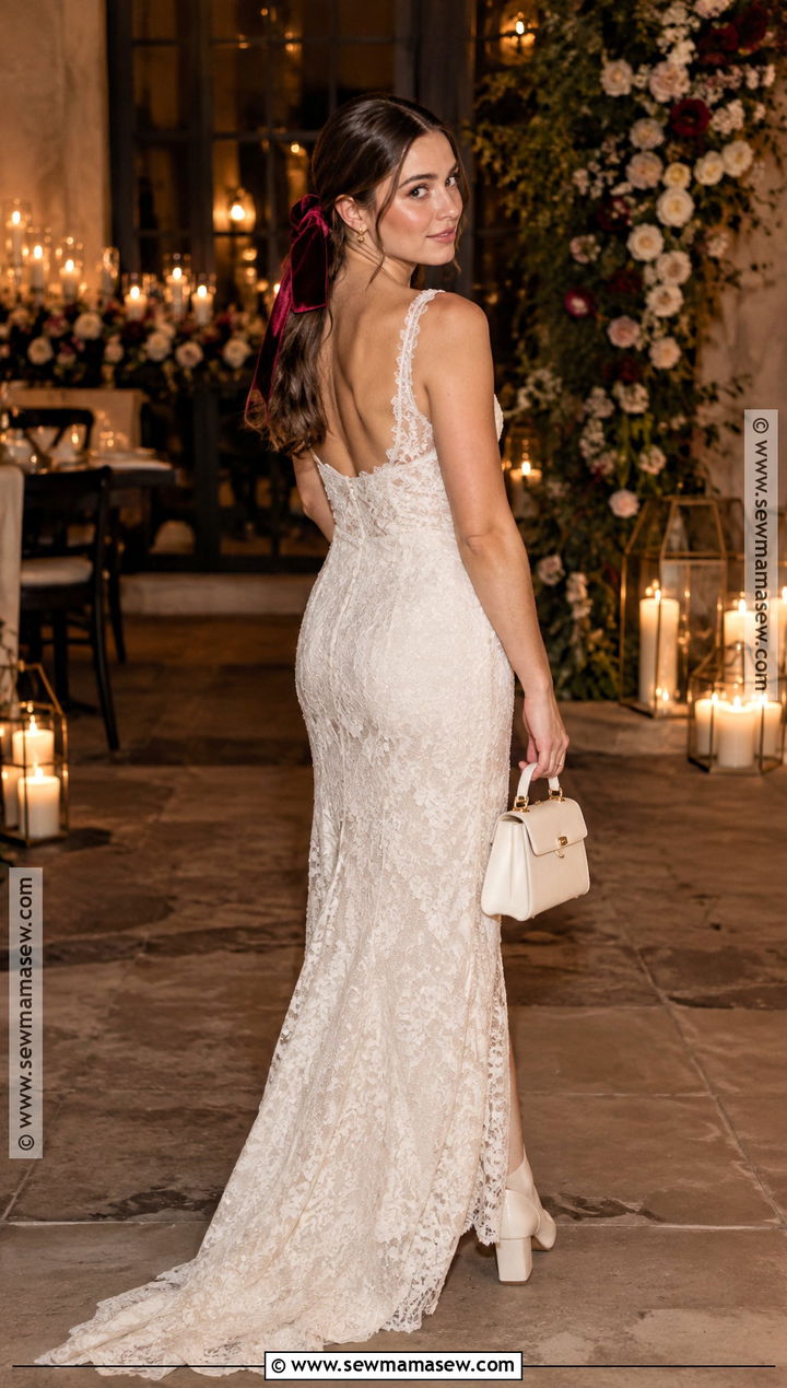 Lace Wedding Dress With Velvet Bow - 15 Autumn Wedding Accessory Inspiration Ideas