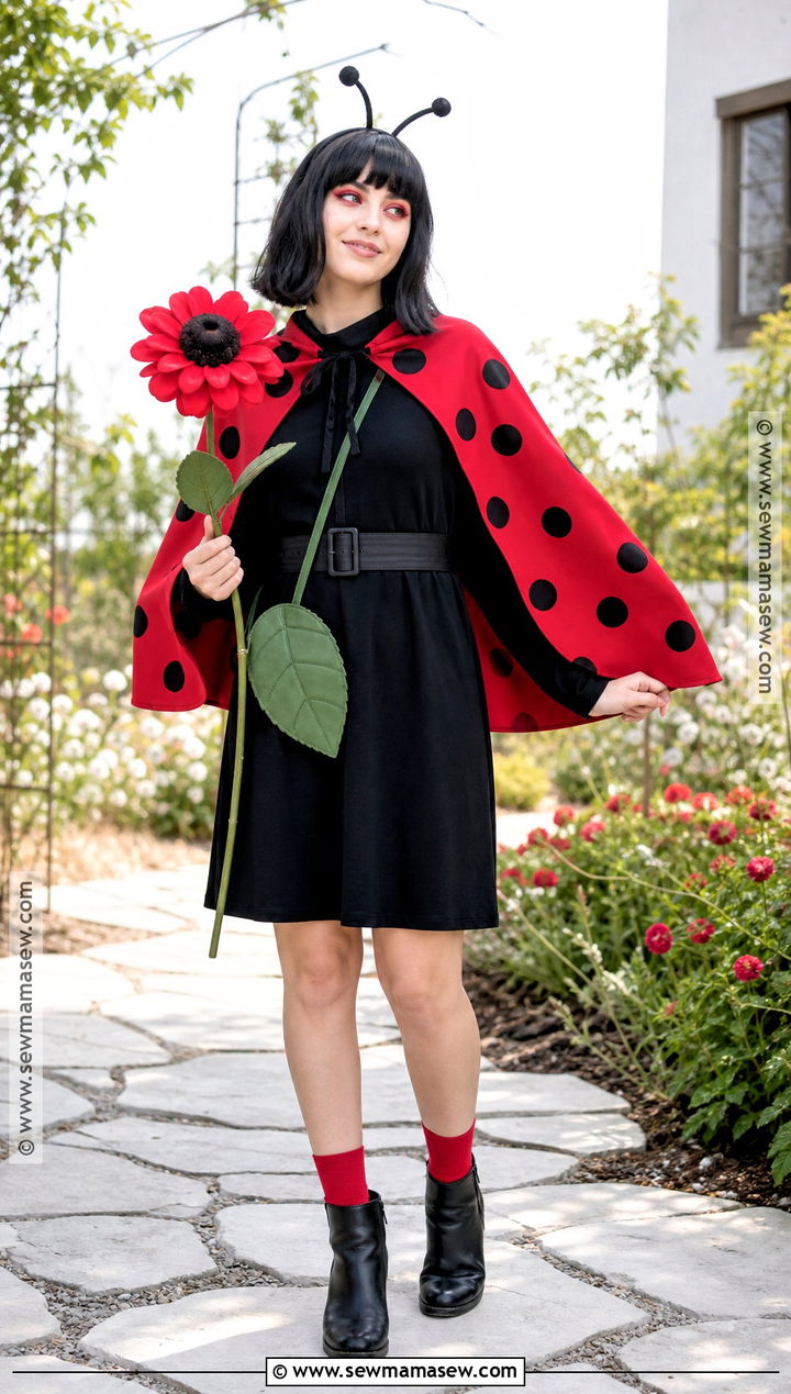 Ladybug Costume With Red Spotted Cape - 30 Nature Costume Ideas