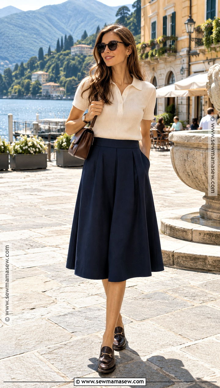 Lake Como Knit Polo And Midi Skirt Outfit - 20 lake como september outfits