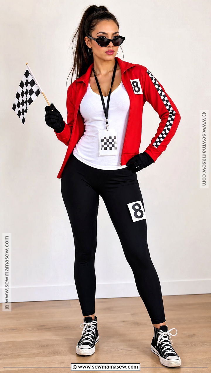 Last Minute F1 Driver Costume With Black Leggings - 30 F1 Driver Costume Ideas for Women