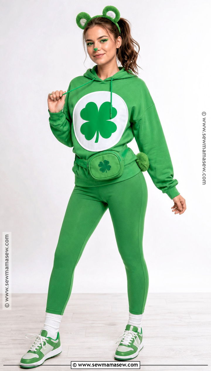 Last Minute Good Luck Bear Costume With Green Hoodie - 30 Carebear Costume Ideas for Women