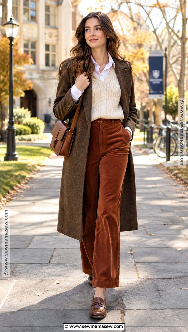 Late Fall Sweater Vest And Corduroy Pants Outfit - 25 late fall outfits