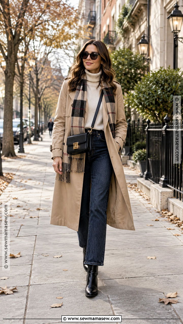 Late Fall Trench Coat And Straight Jeans Outfit - 25 late fall outfits