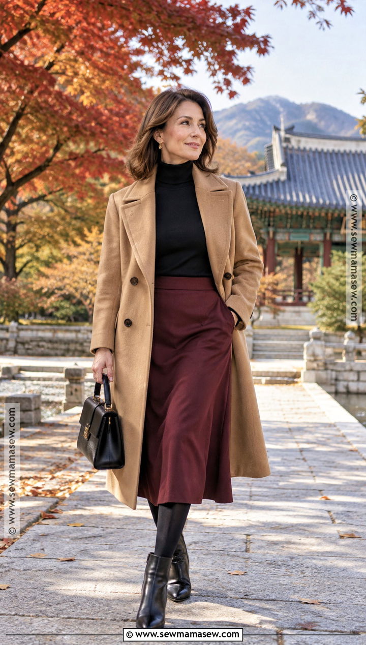 Late October Wool Coat And Midi Skirt Outfit - 15 south korea october outfit ideas