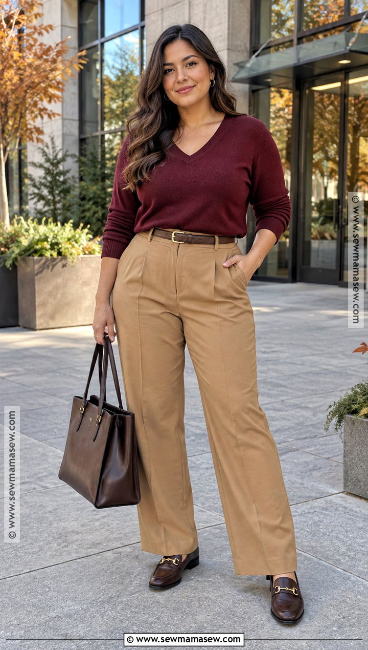 Latina Fall Outfit With Burgundy Sweater And Trousers - 20 latina fall outfit ideas