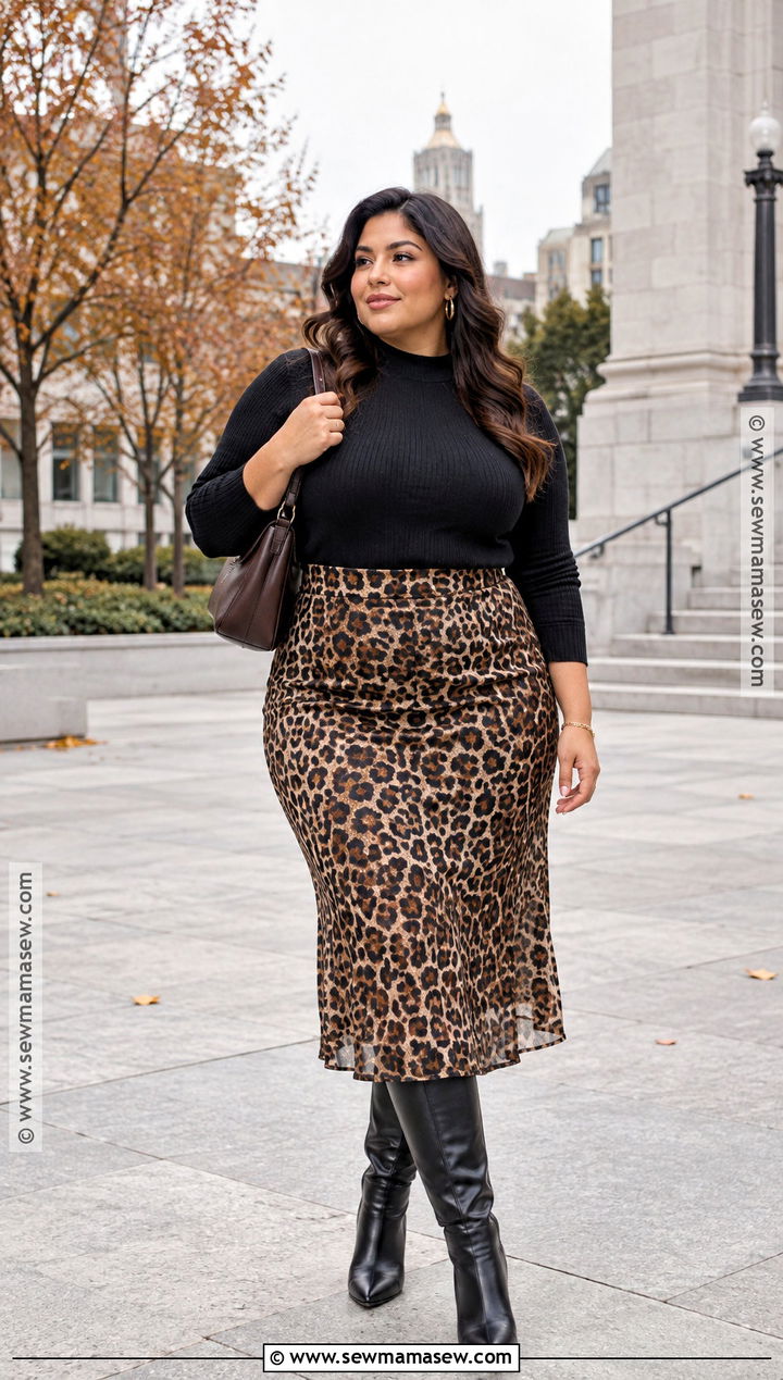 Latina Fall Outfit With Leopard Skirt And Black Sweater - 20 latina fall outfit ideas