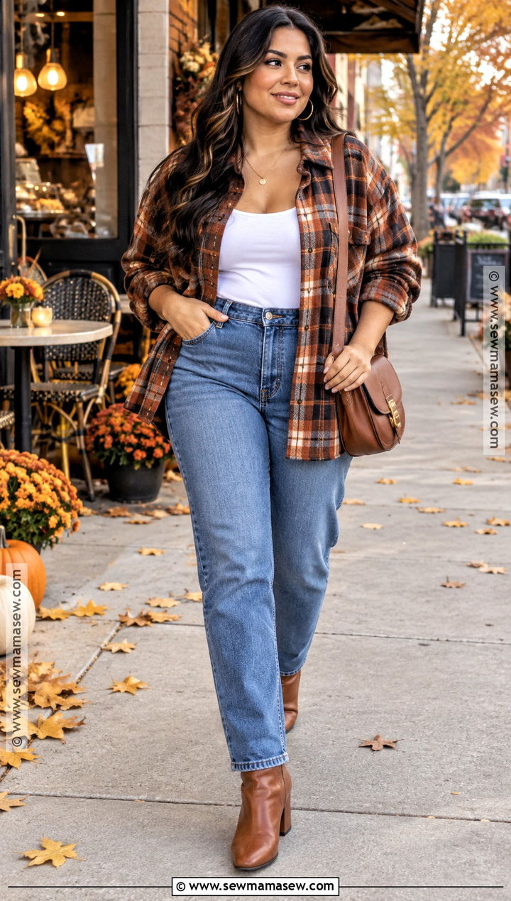 Latina Fall Outfit With Plaid Shirt And Jeans - 20 latina fall outfit ideas
