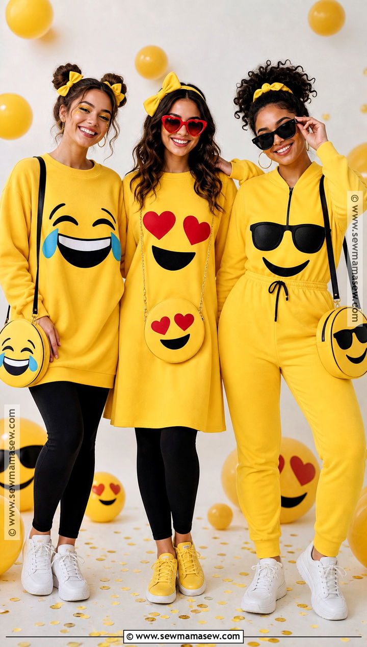 Laughing Heart Eyes And Cool Emoji Trio Costume - 40 3 people halloween costumes