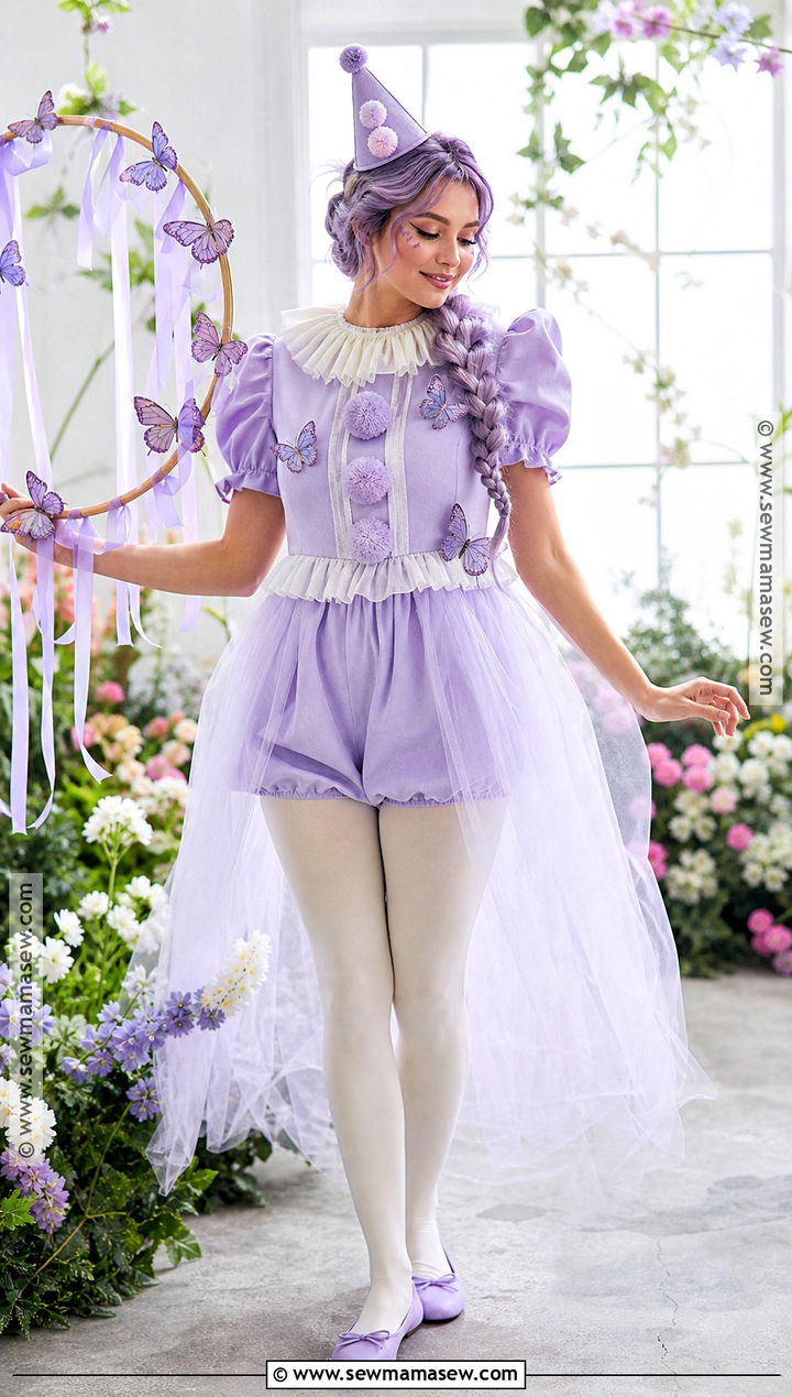 Lavender Clown Costume With Butterfly Details - 30 Costume Clown Ideas