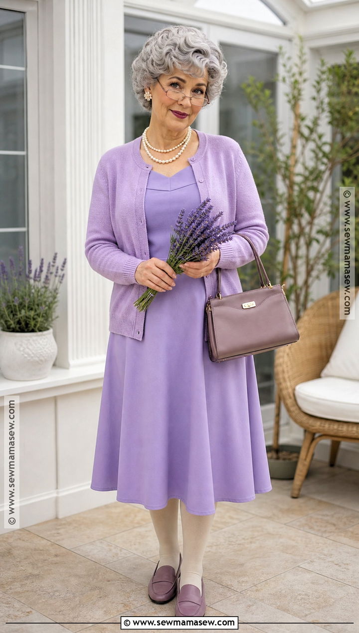 Lavender Granny Costume With Pearls - 30 granny dress up ideas