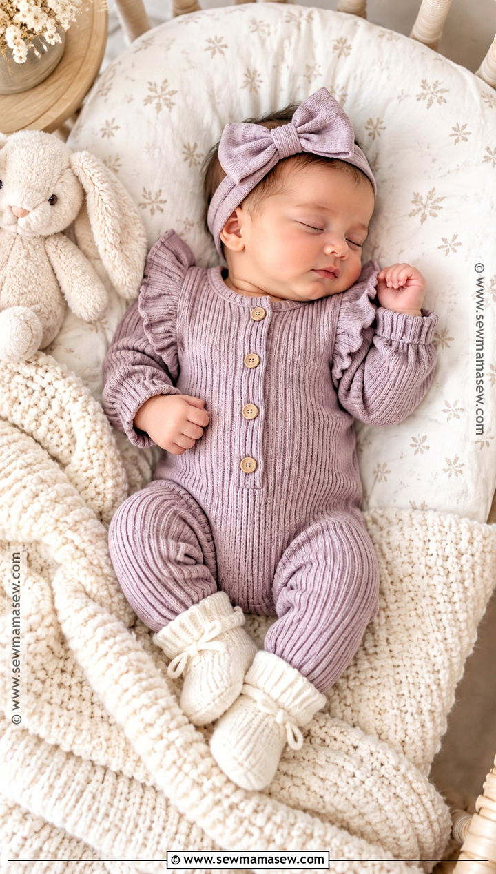 Lavender Knit Romper Baby Girl Fall Coming Home Outfit - 15 baby girl coming home outfit fall ideas