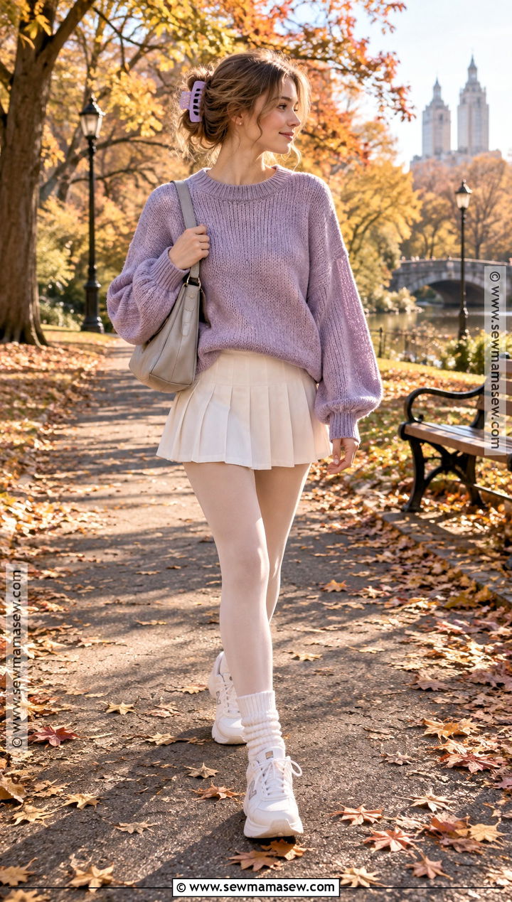 Lavender Sweater And Tennis Skirt Soft Girl Fall Outfit - 20 Soft Girl Fall Outfits