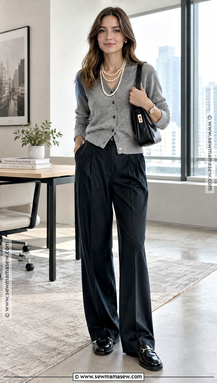 Layered Pearl Jewelry With a Cardigan and Trousers - 15 fall 2026 fashion trends jewelry
