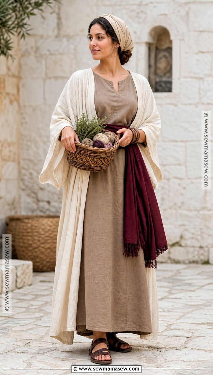Leah Costume With Soft Neutral Layers - 30 Biblical Costumes for Women
