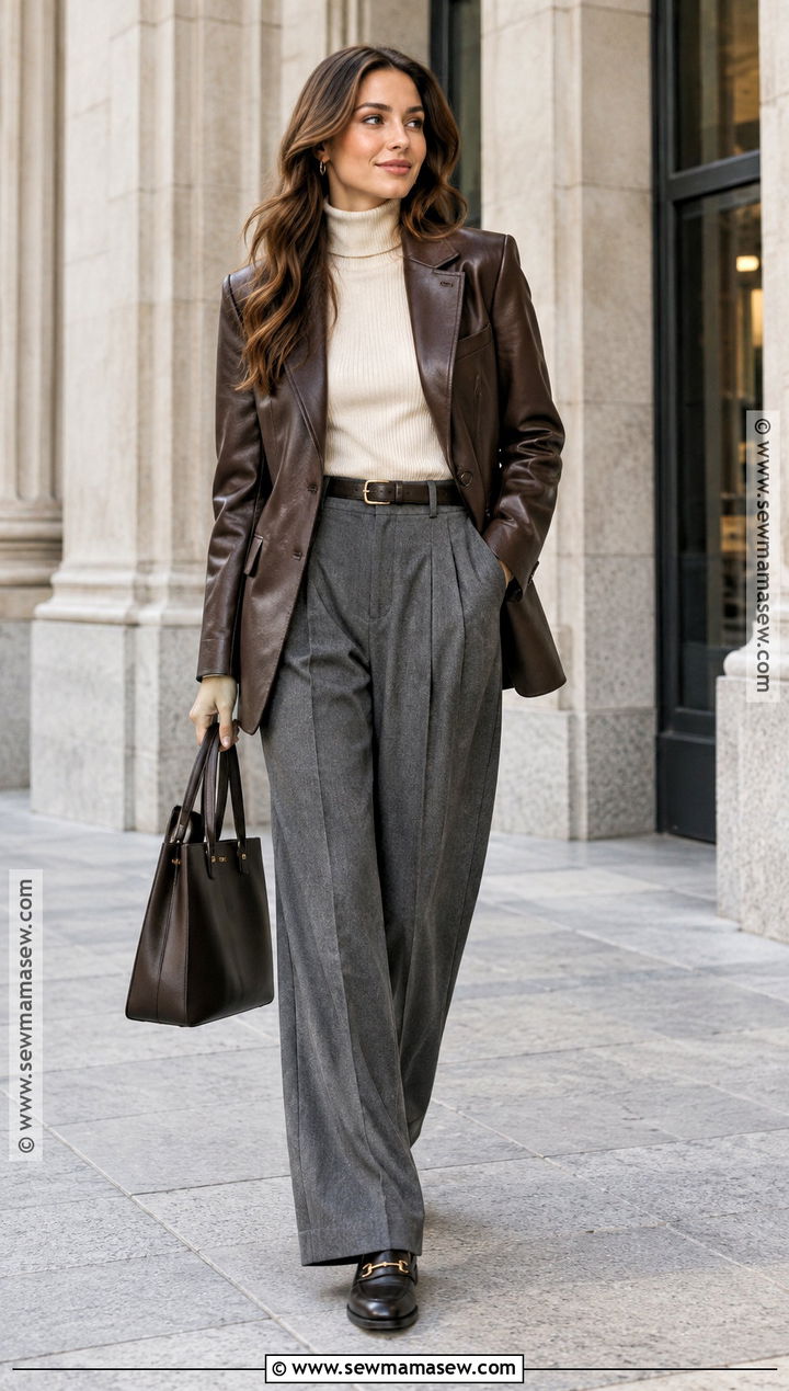 Leather Blazer Fall Outfit With Tailored Trousers - 30 fall outfits 2026