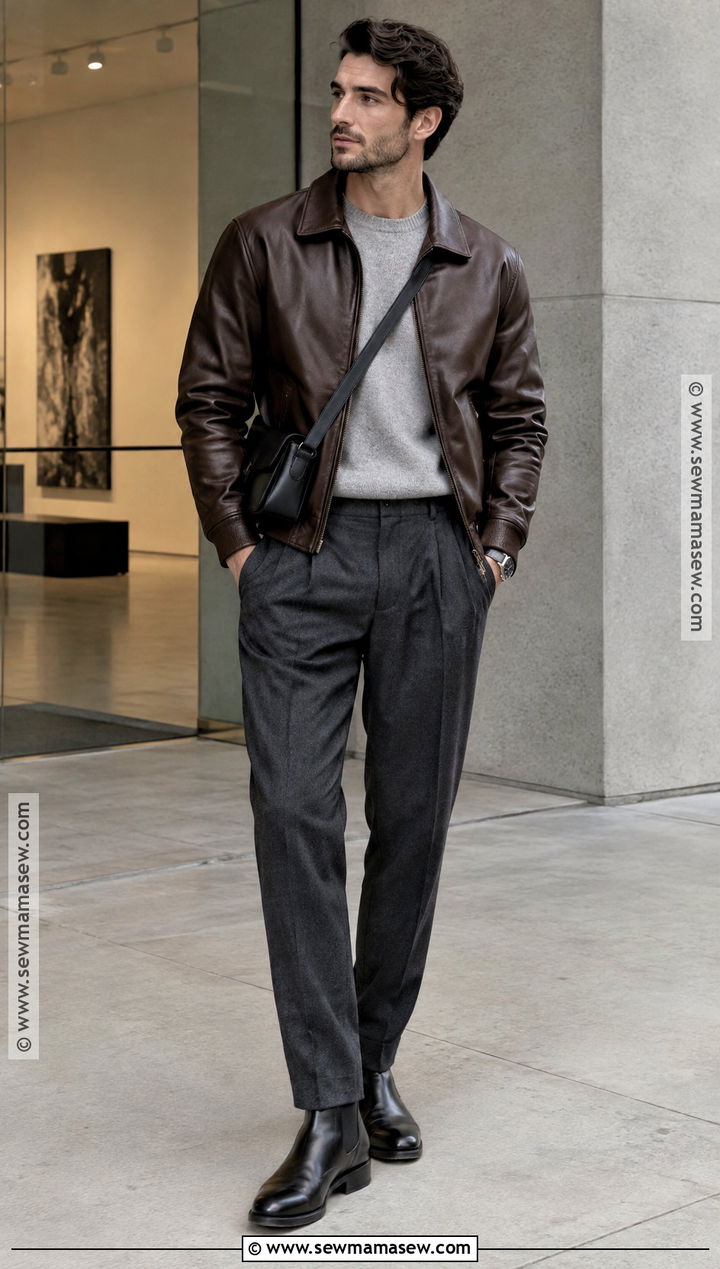Leather Bomber With Wool Trousers Fall Outfit - 15 fall 2026 outfits for men