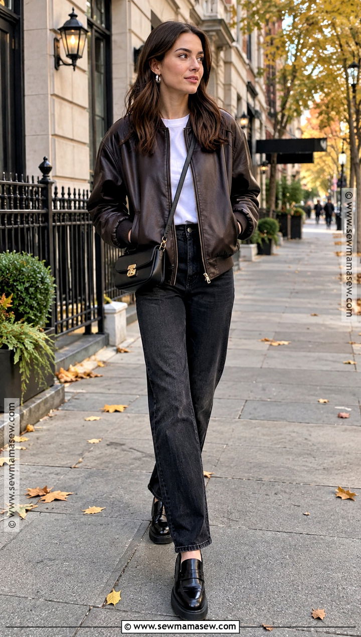Leather Bomber and Black Jeans Fall Street Outfit - 15 Fall Street Outfits for Women