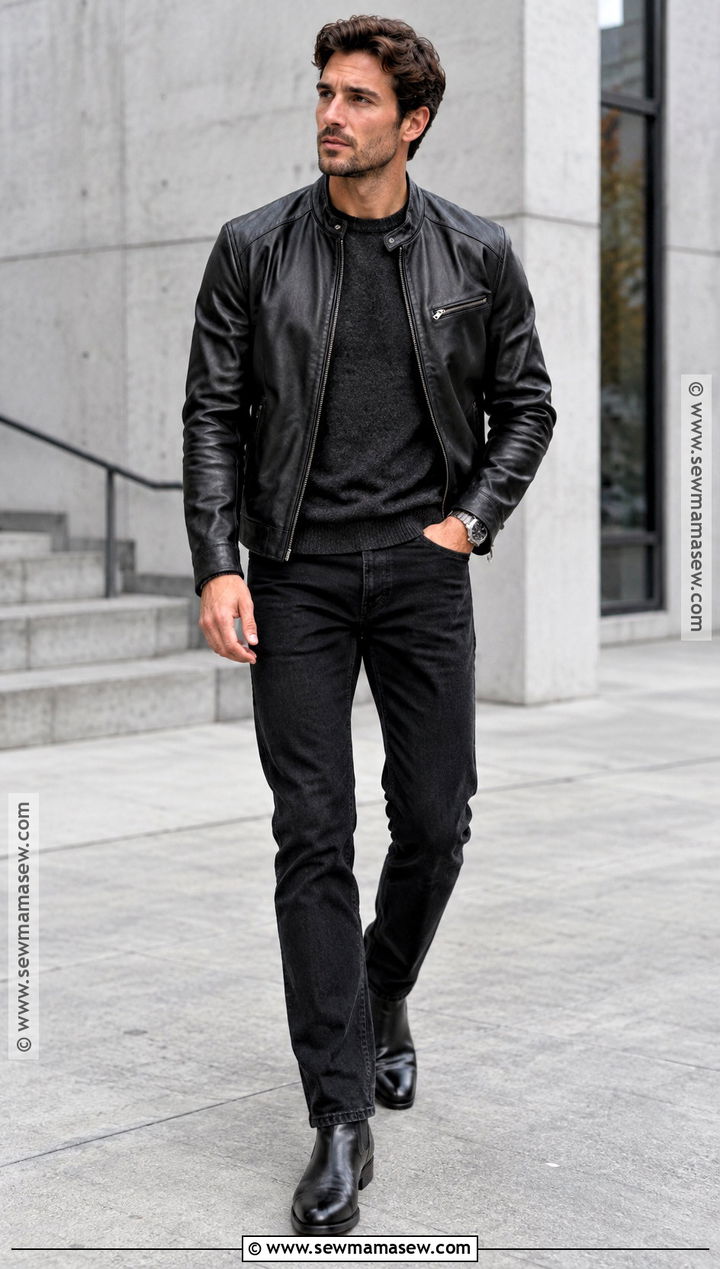 Leather Cafe Racer Jacket With Sweater And Black Jeans - 20 fall jackets for men