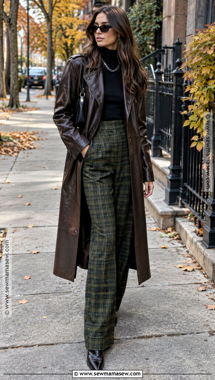 Leather Coat and Plaid Trousers Indie Fall Outfit - 20 indie fall outfits