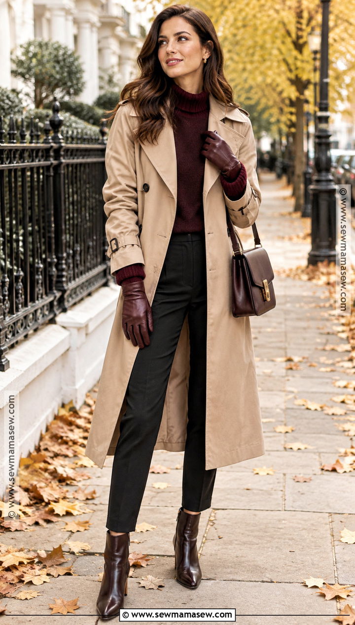 Leather Gloves With Trench Coat Outfit - 15 cozy accessories for fall and winter