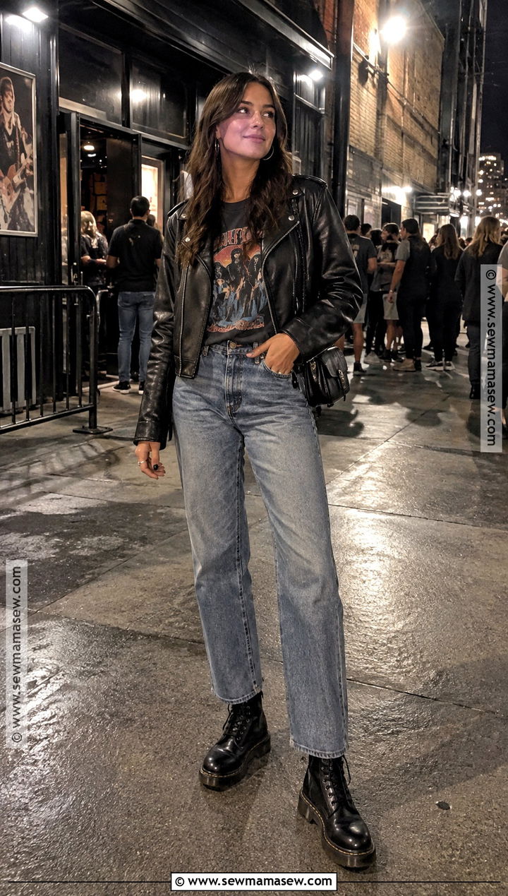 Leather Jacket And Band Tee Fall Concert Outfit - 20 fall concert outfit night ideas