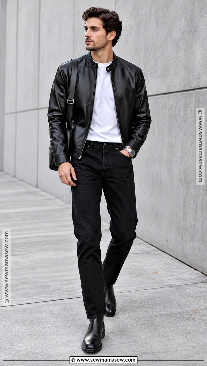 Leather Jacket And Black Jeans Fall Outfit - 20 fall outfit ideas for men