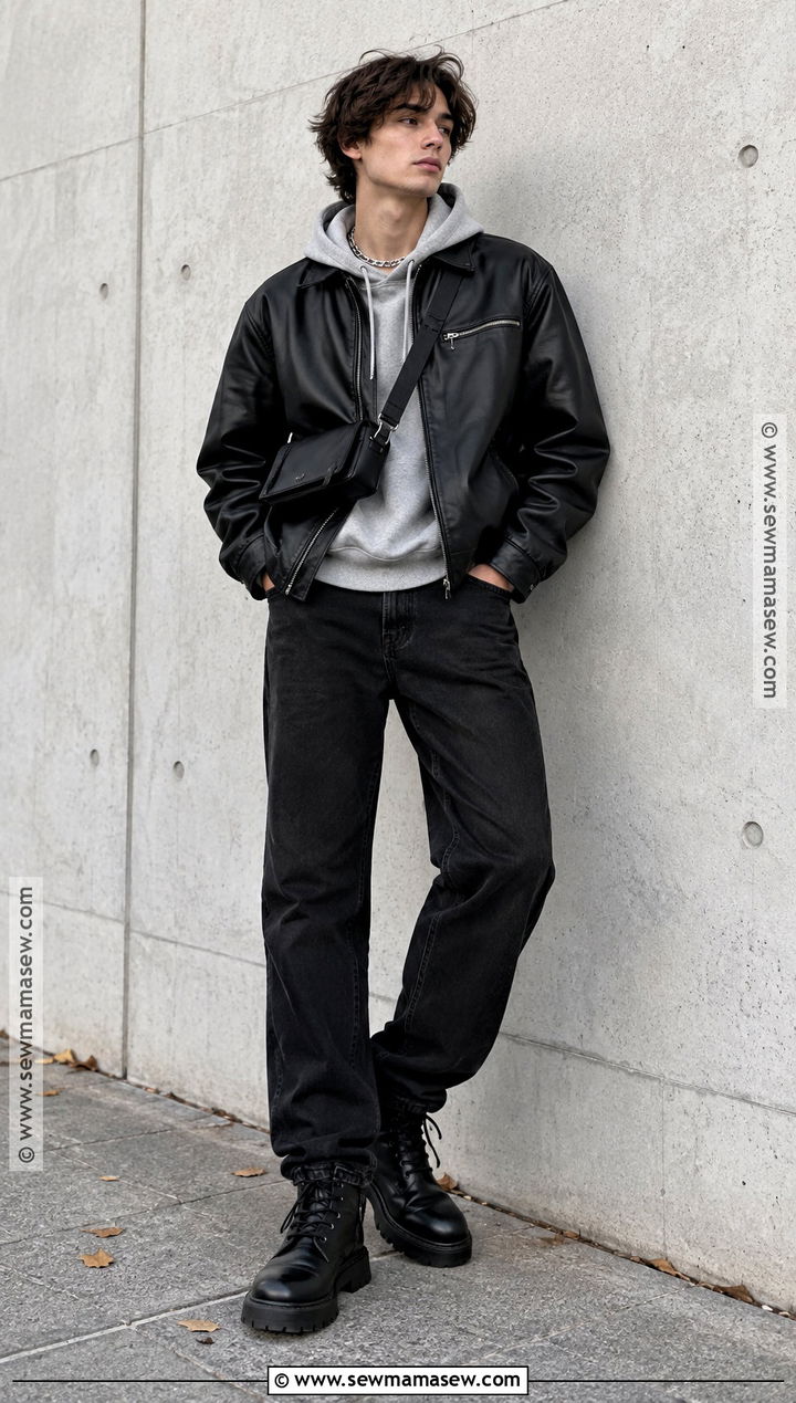 Leather Jacket And Black Jeans Masc Fall Outfit - 15 cute fall outfits masc