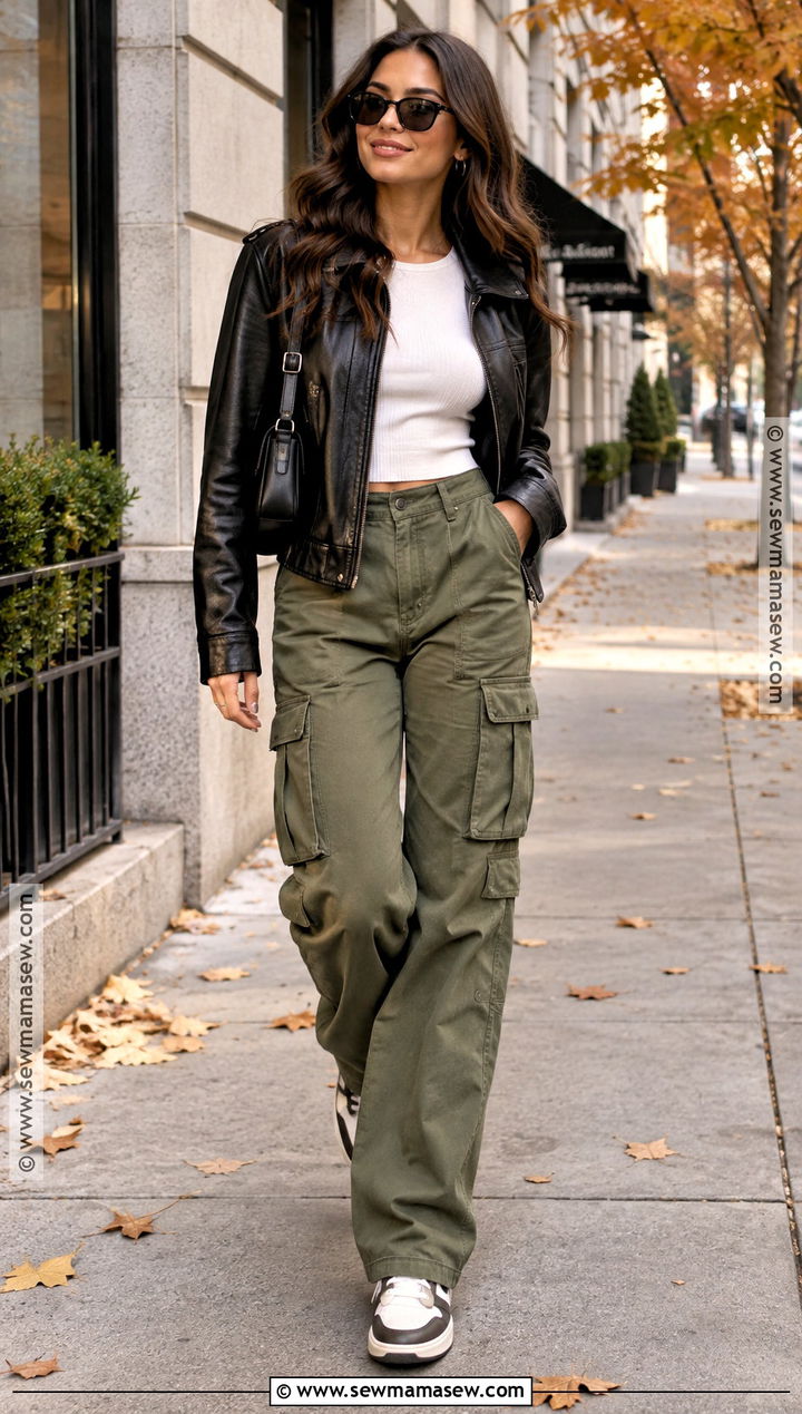 Leather Jacket And Cargo Pants Outfit - 15 ootd fall ideas 2026