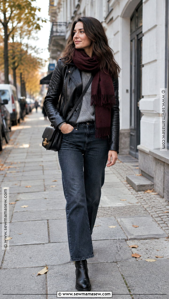 Leather Jacket And Dark Wash Jeans Europe Fall Outfit - 15 Outfits For Traveling In Europe Fall