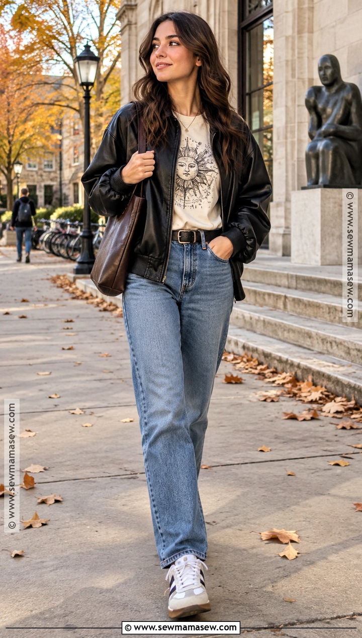 Leather Jacket And Graphic Tee College Fall Outfit - 15 college fall outfits casual