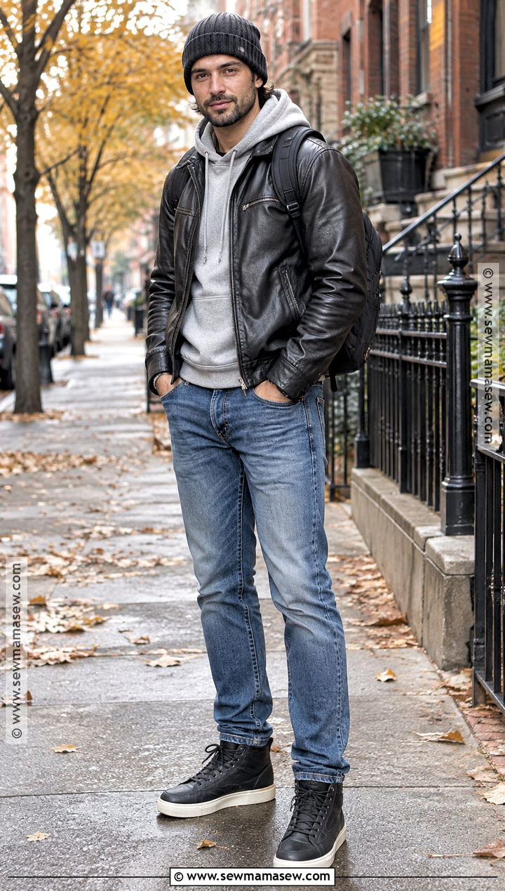 Leather Jacket And Hoodie Fall Outfit - 20 mens fall outfit ideas
