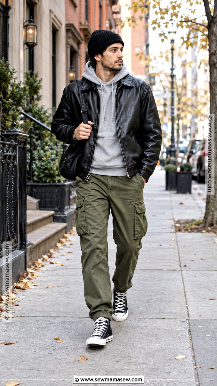 Leather Jacket And Hoodie Fall Outfit - 20 mens fall street style ideas