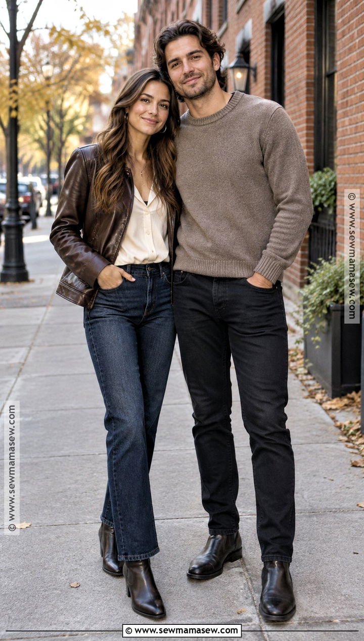 Leather Jacket And Jeans Autumn Engagement Photo Outfit - 20 autumn engagement photos outfits