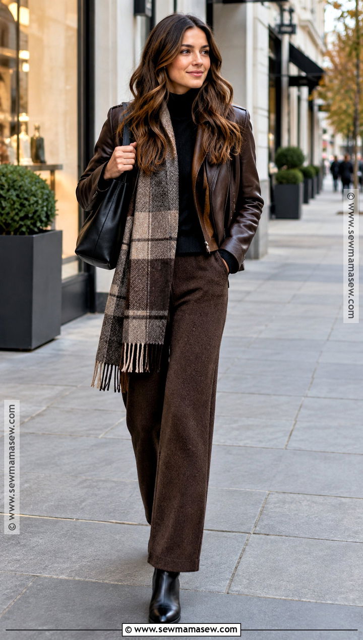 Leather Jacket And Knit Pants Fall Outfit - 15 Cute Fall Outfits For Cold Weather