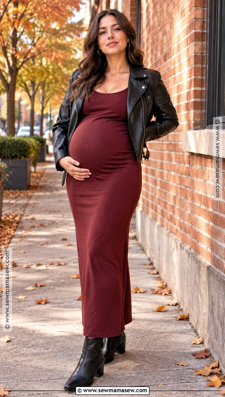 Leather Jacket And Maternity Maxi Dress Photoshoot - 20 maternity fall outfits photoshoot