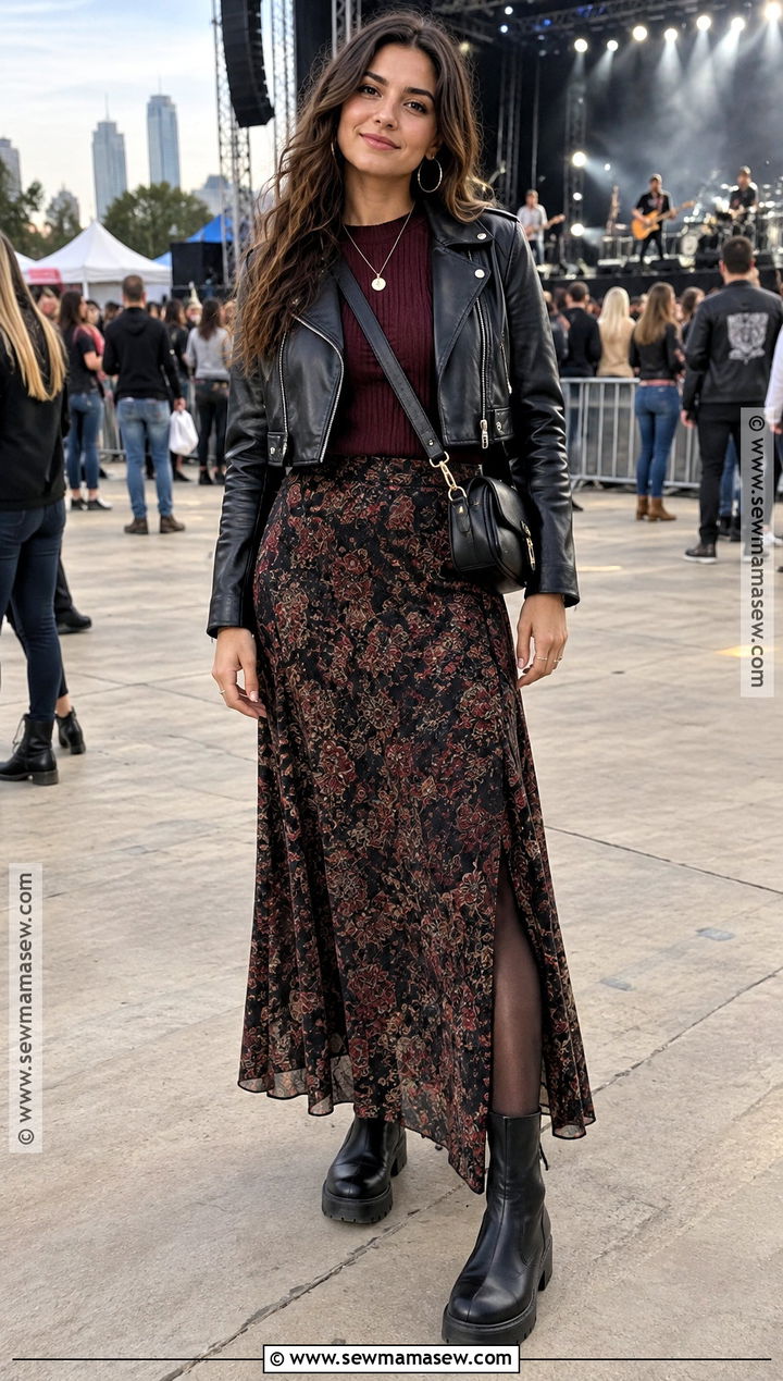 Leather Jacket And Maxi Skirt Fall Outfit - 20 outdoor fall outfits