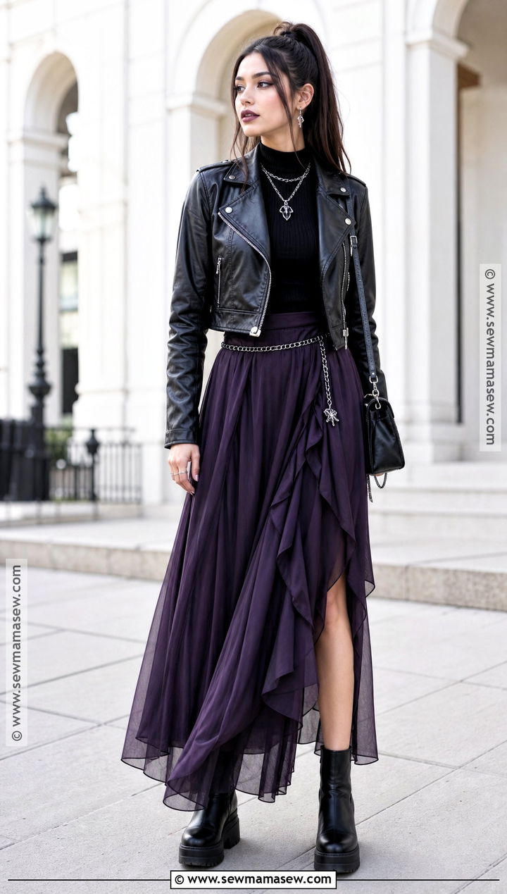 Leather Jacket And Maxi Skirt Witch Outfit - 50 witch outfit ideas