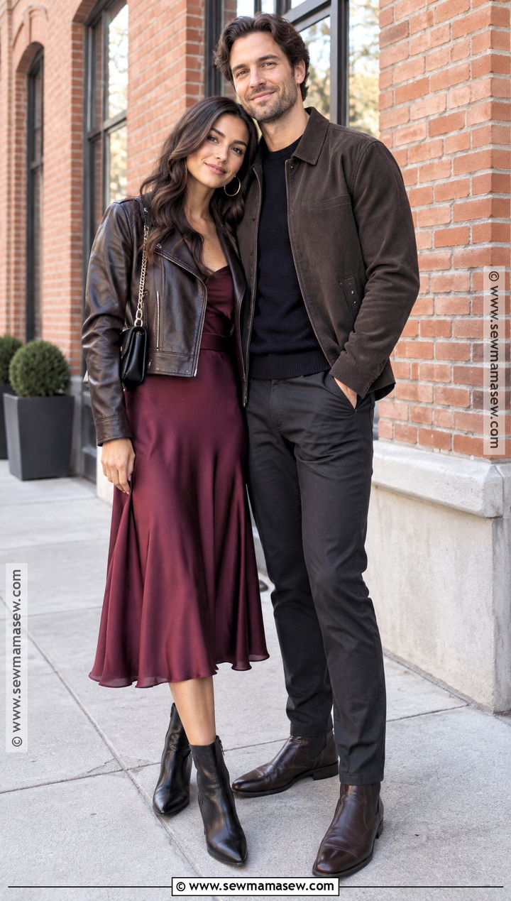 Leather Jacket And Midi Dress Engagement Outfit - 15 engagement fall outfits