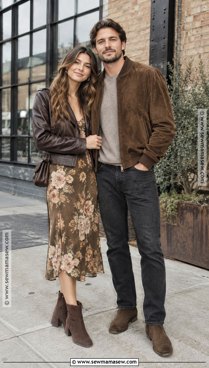 Leather Jacket And Midi Dress Engagement Picture Outfit - 20 september engagement pictures outfits