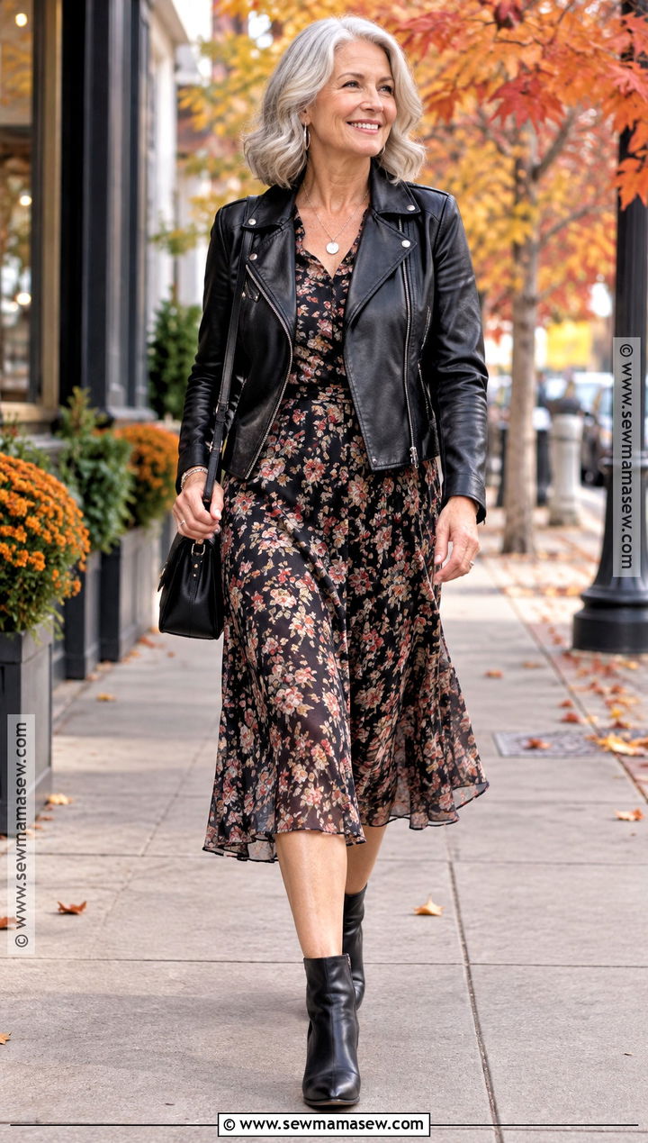 Leather Jacket And Midi Dress Fall Senior Picture Outfit - 25 senior pictures outfits fall