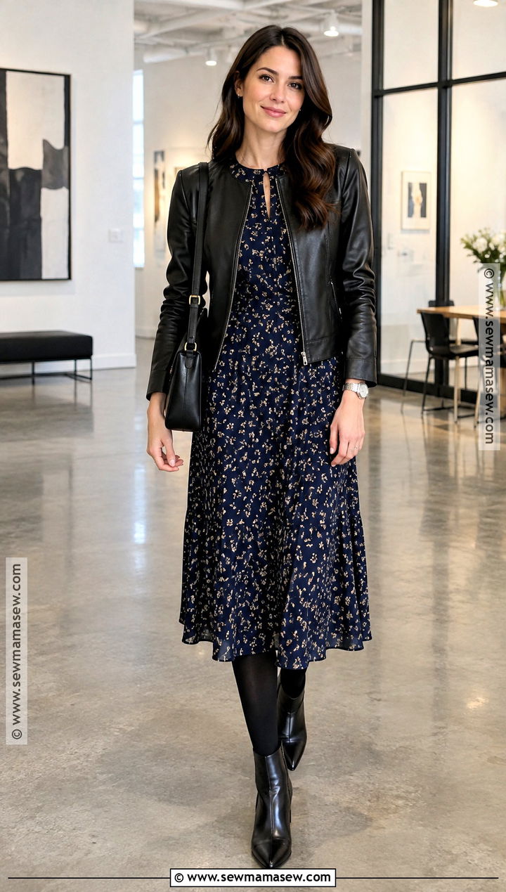 Leather Jacket And Midi Dress Work Outfit - 15 Autumn Workwear Ideas 2026
