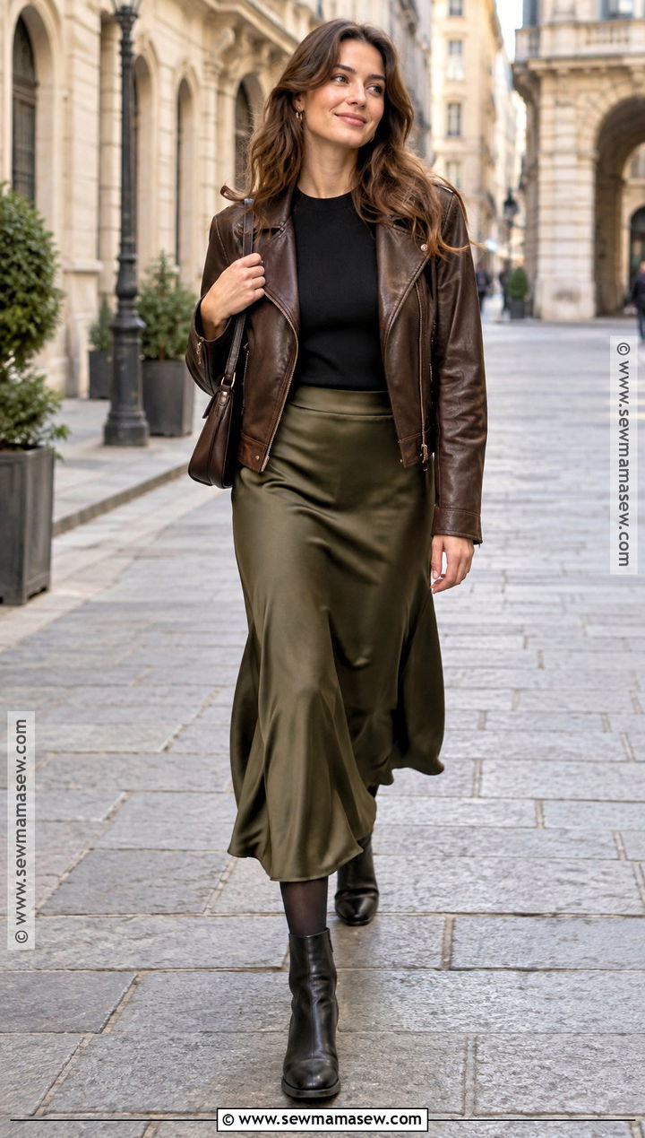 Leather Jacket And Midi Skirt Europe Fall Outfit - 15 outfit ideas europe fall