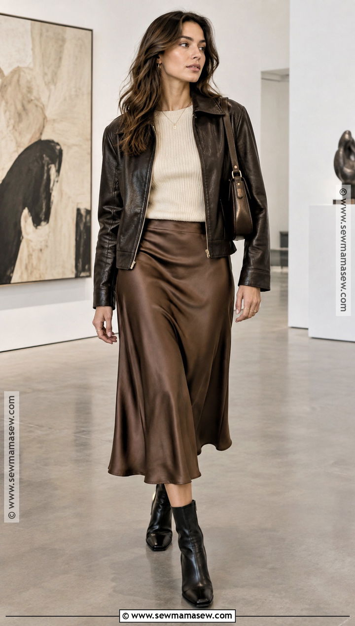 Leather Jacket And Midi Skirt Fall Outfit - 30 casual fall outfits for women
