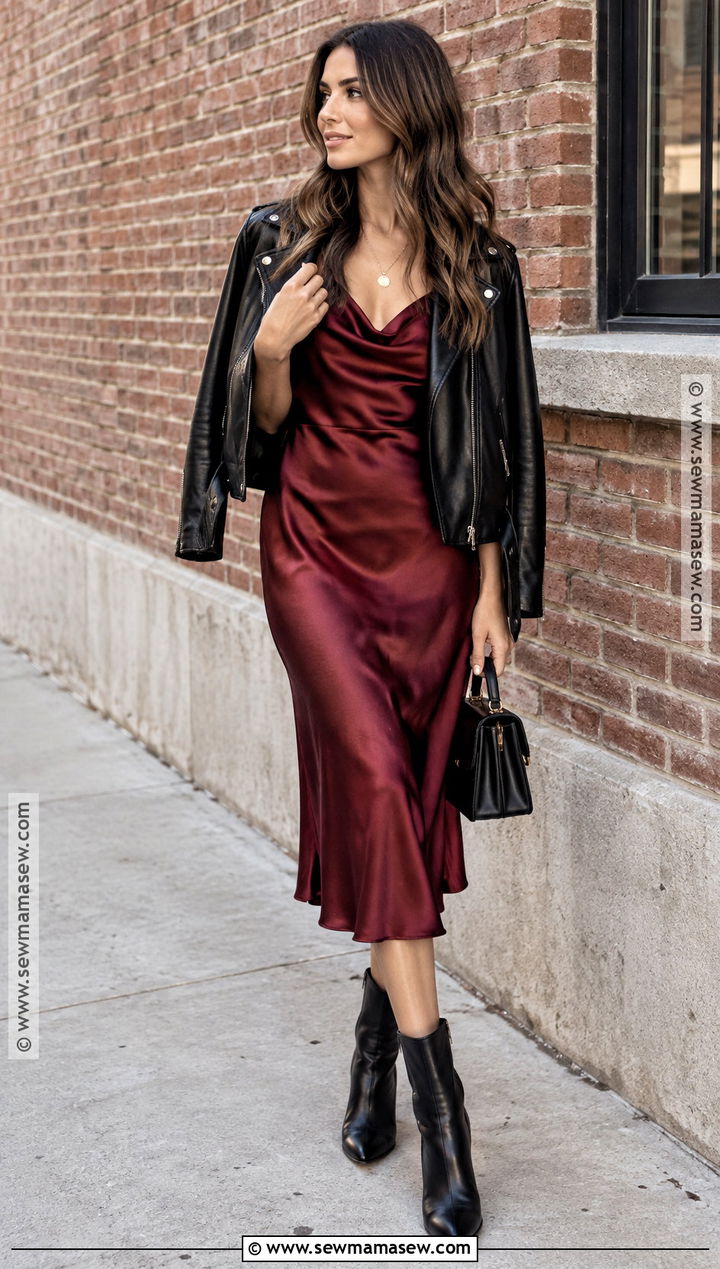 Leather Jacket And Slip Dress Fall Photoshoot Outfit - 20 Fall Outfits For Photoshoot