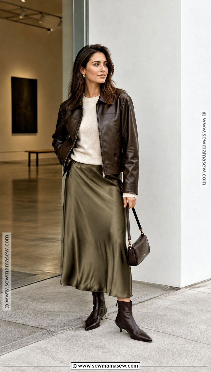 Leather Jacket And Slip Skirt Fall Outfit - 15 rich girl fall outfits