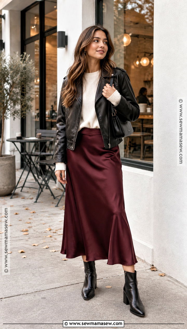 Leather Jacket And Slip Skirt Fall Outfit - 25 cool fall outfits