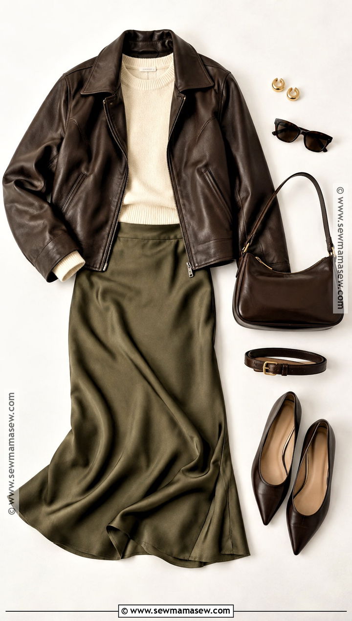 Leather Jacket And Slip Skirt Flat Lay - 15 autumn fashion flat lay ideas