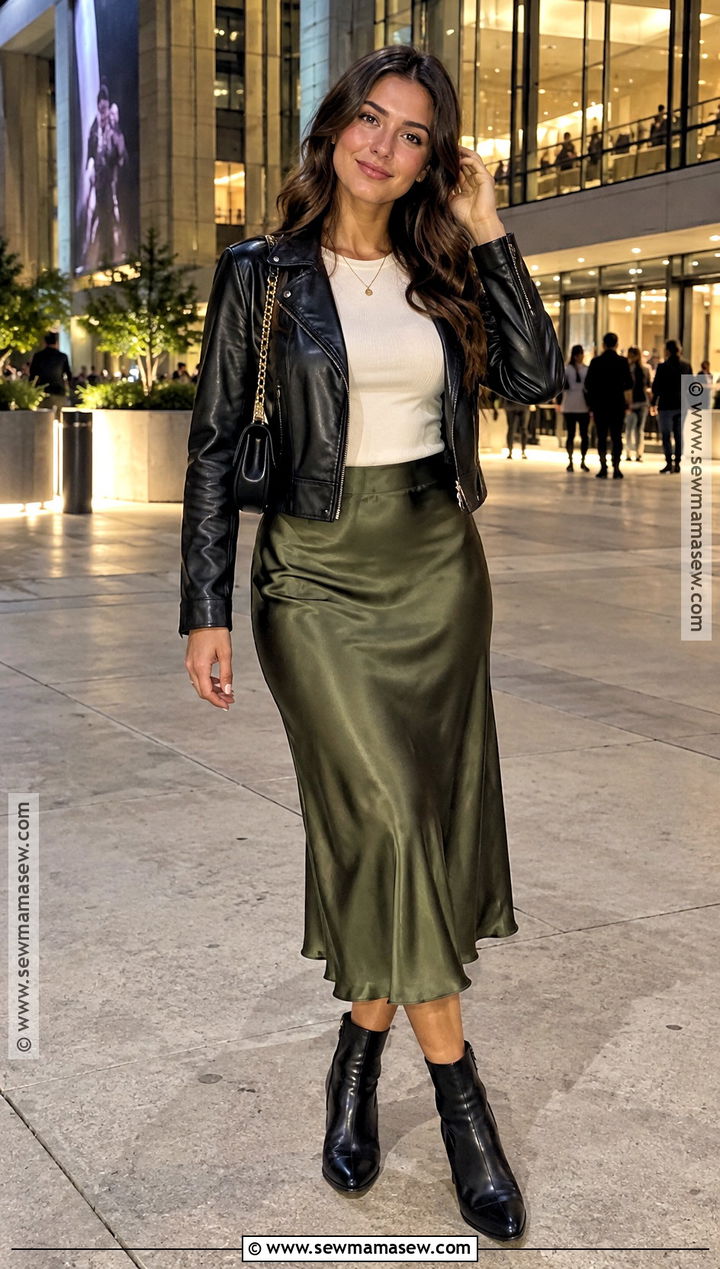 Leather Jacket And Slip Skirt Outfit - 20 first date outfit autumn ideas