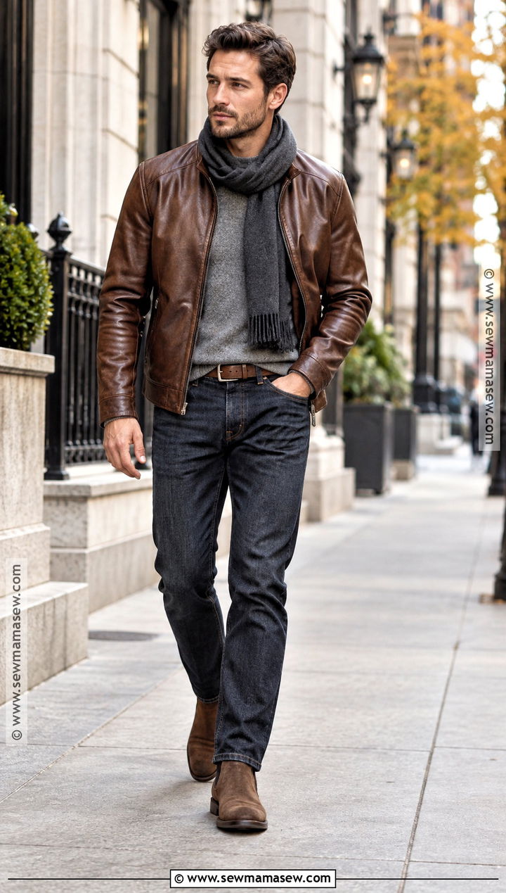 Leather Jacket Autumn Outfit With Chelsea Boots - 25 autumn outfits men casual